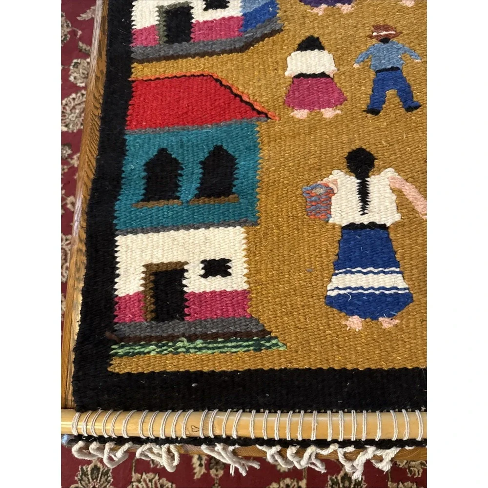 Mexican Folk Art Wall Tapestry Rug Handwoven Ethnic Southwest Decor 42